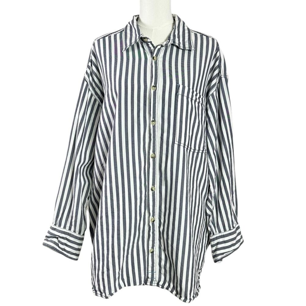Free People Menswear Oversized Freddie Striped Shirt Nautical Navy Size Medium - Picture 10 of 15
